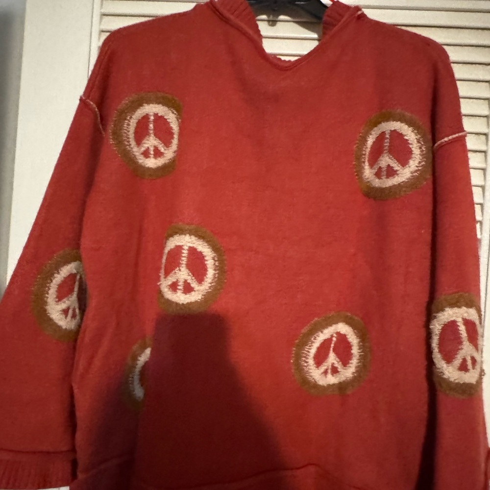 Stylish Rust V-Neck Peace Sweater by Blue Velvet - Picture 5 of 5